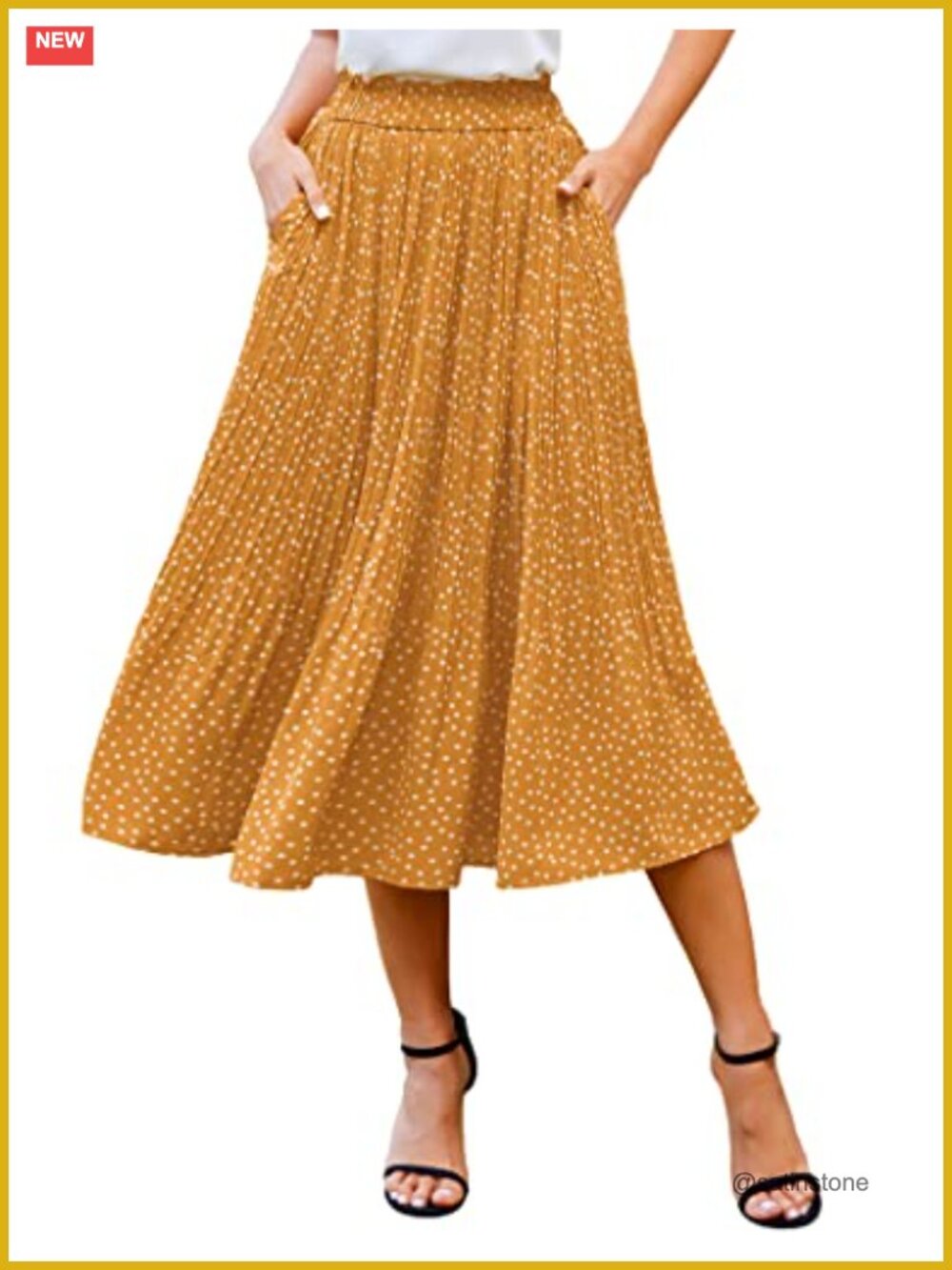 Pleated high waist midi skirt two pockets poly spandex A-line